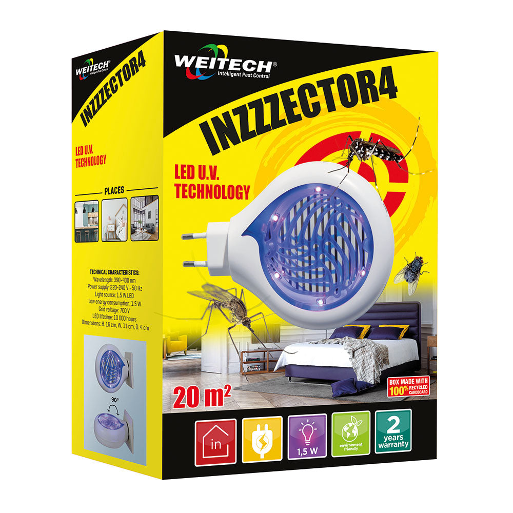 Trampa Eléctrica LED UV INZZZECTOR4 – 20 m² Cobertura – Weitech
