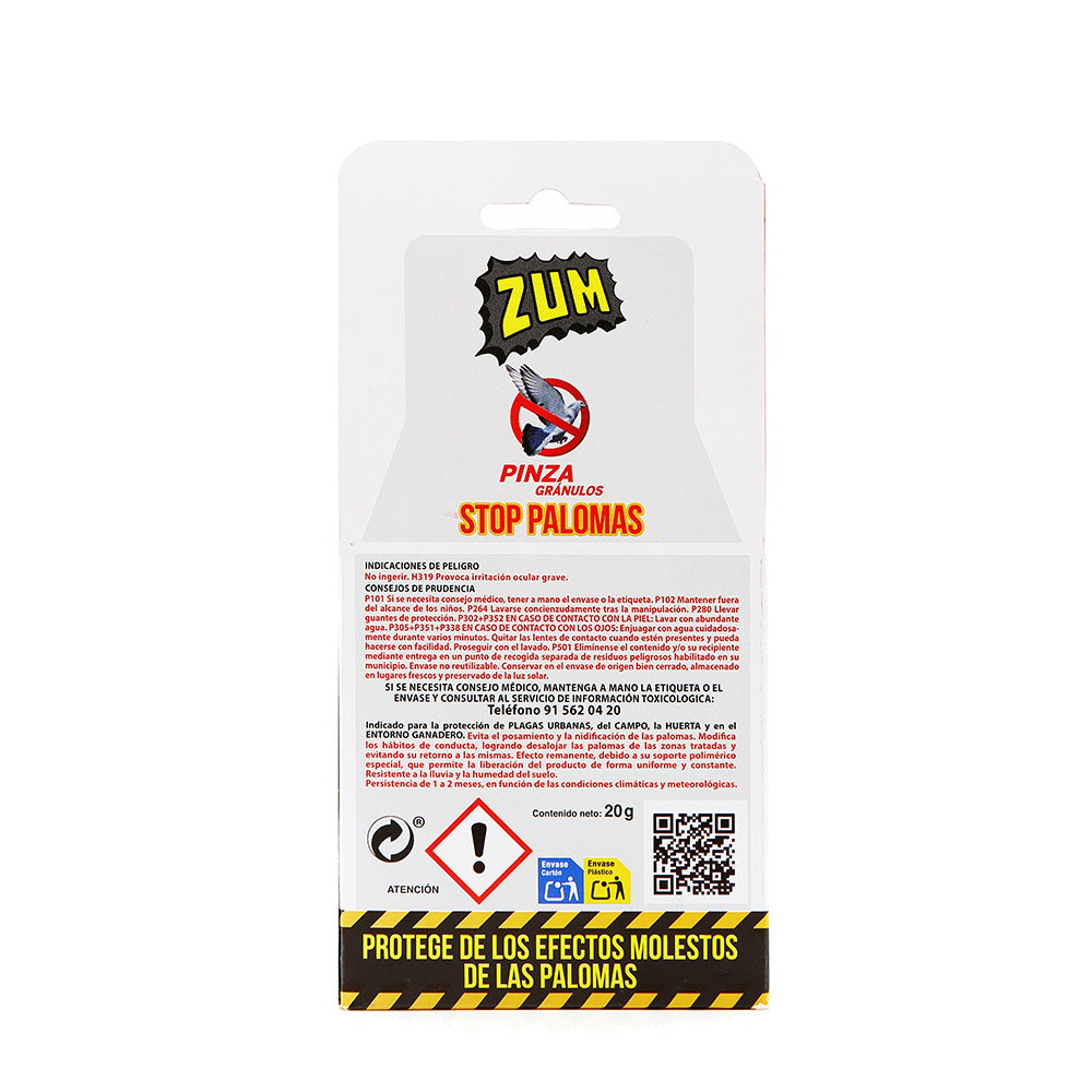 Pinza con Gránulos Repelente de Palomas 20 g – Efecto Disuasorio