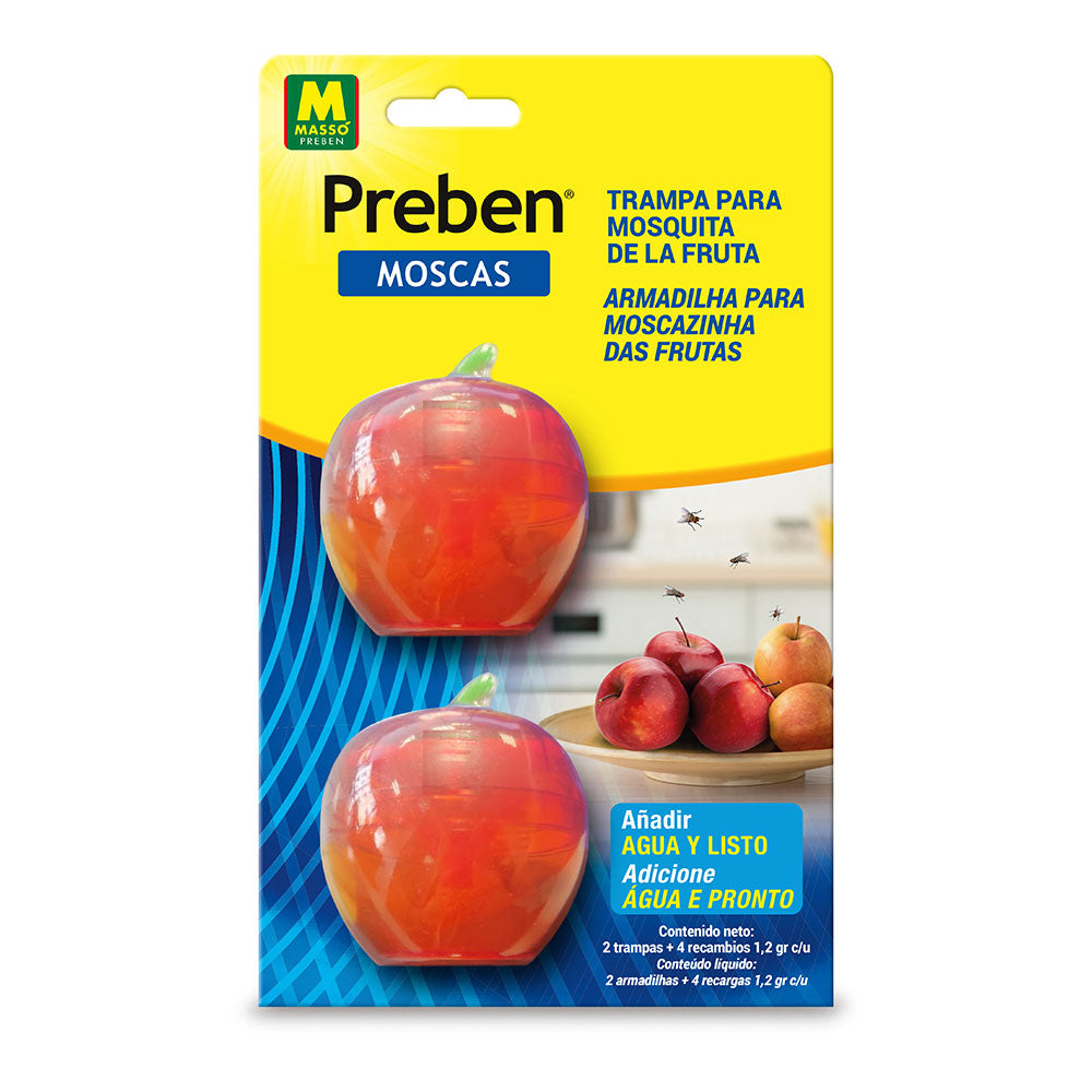 Trampas para Mosca de la Fruta Preben Massó (2 uds + 2 Recambios) – Uso Interior, Sin Insecticida