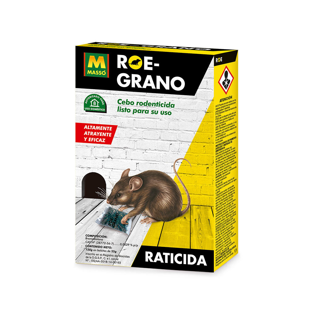 Raticida en Grano Roe-Grano Massó 150 g – Cebo con Bromadiolona para Ratas y Ratones