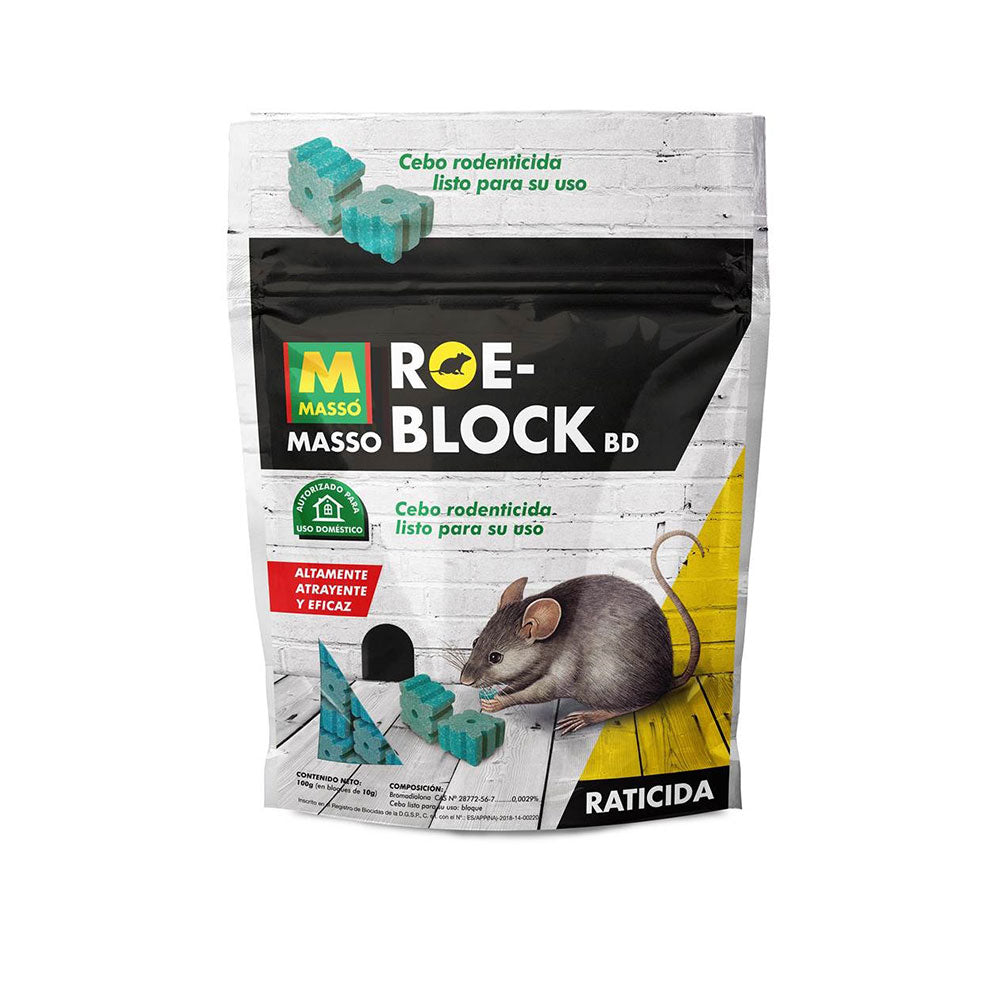 Raticida en Bloque Roe-Block Massó 100 g – Alta Eficacia para Ratas y Ratones