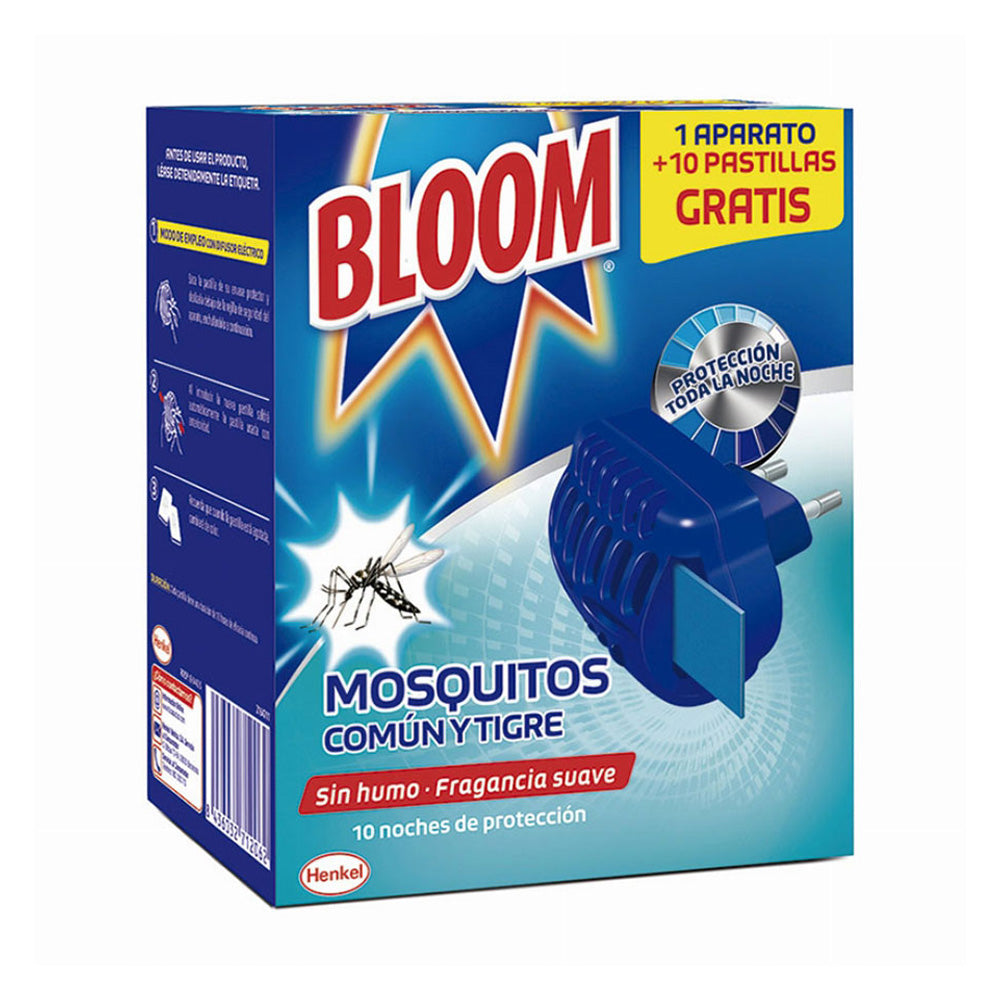 Bloom Eléctrico Pastillas – Aparato + 10 Pastillas – Mosquitos Común y Tigre