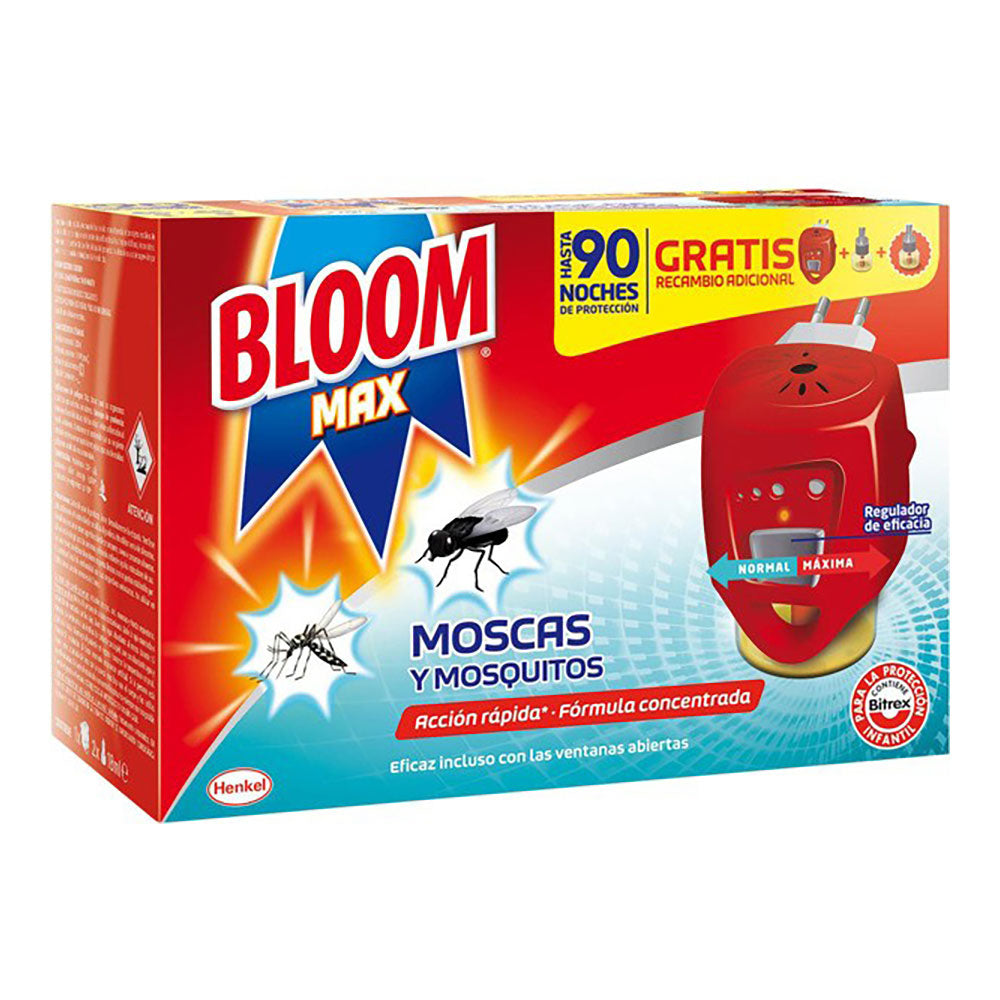 Bloom Max Eléctrico – Aparato + 2 Recambios – Moscas y Mosquitos – Hasta 90 Noches